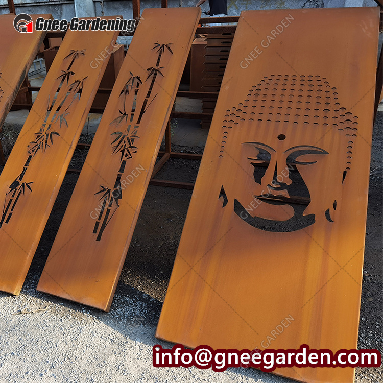 Laser Cut Decorative Outdoor Garden Privacy Art Metal Screens Panels Corten Steel Garden Screen