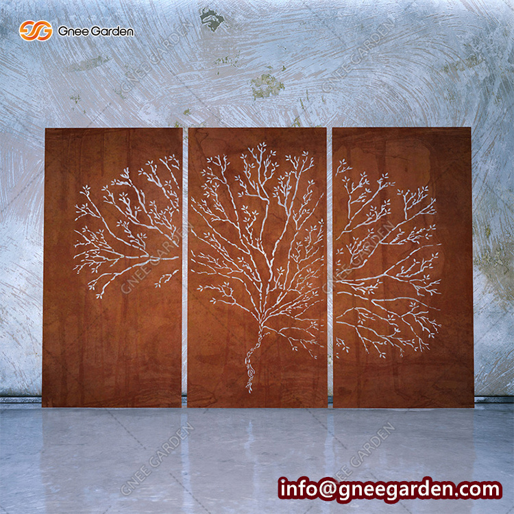 Tree Image Corten Steel Panel With Laser Cur Pattern