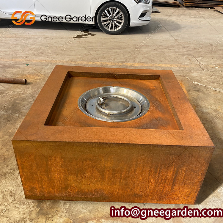 Outdoor Square Natural Gas Corten Metal Modern Fire Pits Table
