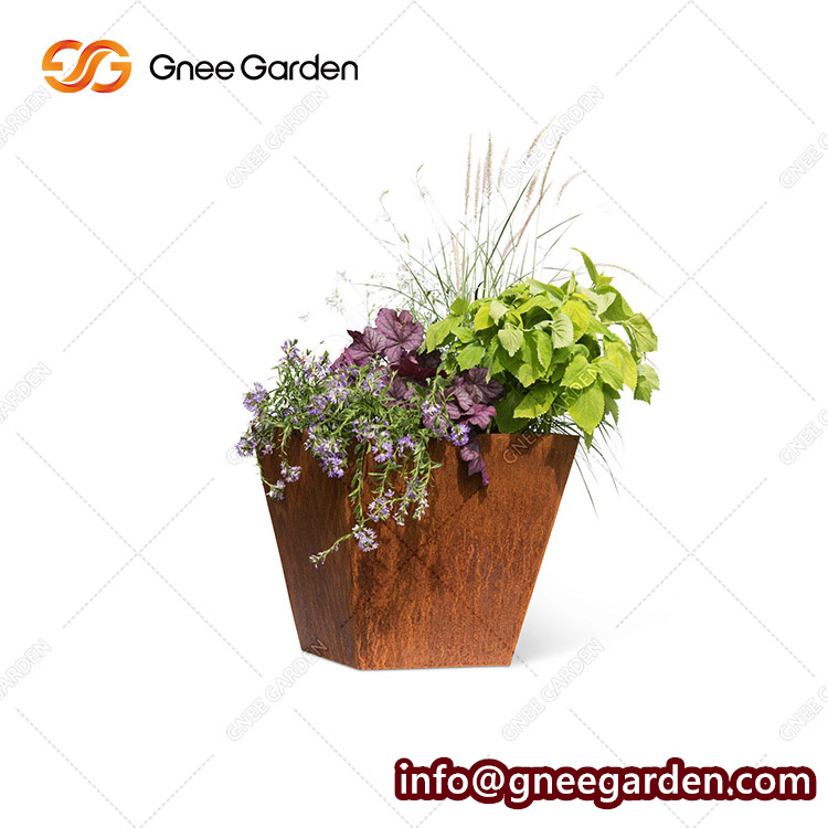 Large Metal Planter Outdoor Indoor Decorative Corten Steel Rust Flower Stand Pot