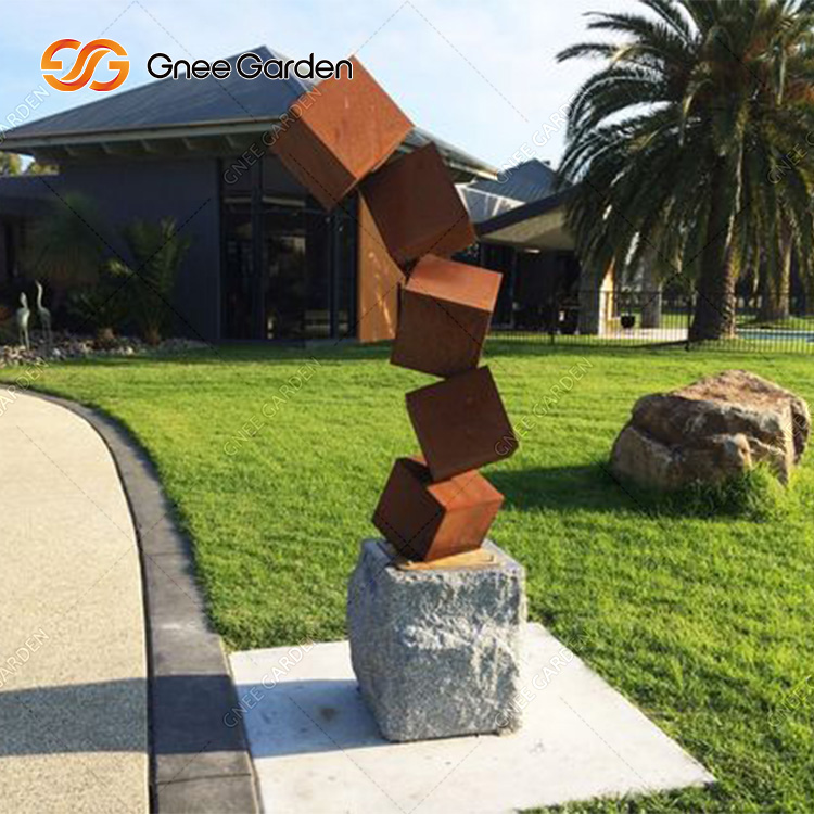 Corten Steel Garden Sets Cubes Sculpture for Ornaments