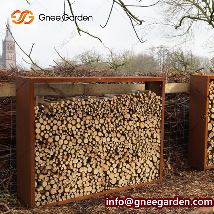 Square Shape Custom Design Log Rack For Wood Storage Rusty Holder
