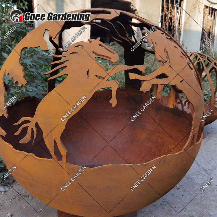 Corten Steel Fireball High Quality Plant Metal Sphere Fire Horse