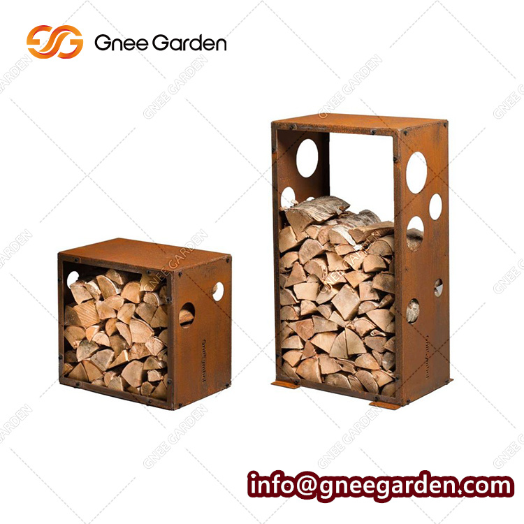Gnee Garden Wood Wall Large Wood Storage in Corten Steel