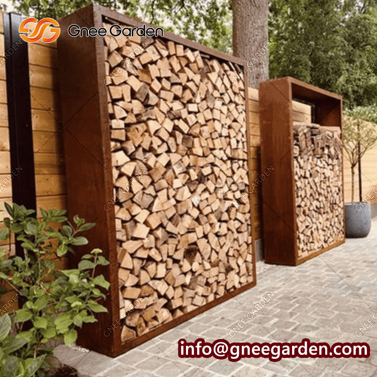 Garden Firewood Rack Heavy Duty Steel Log Holder with Cover Outdoor Wood Storage Holder