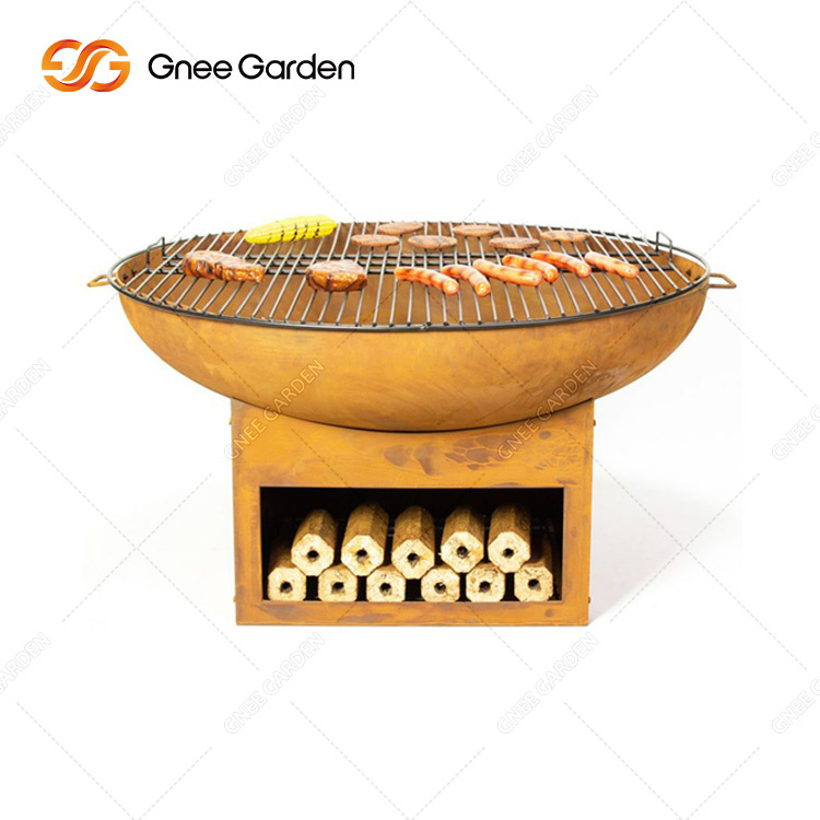 BBQ Fire Pit Outdoor Corten Steel Garden with Rusty Color Patio Burning Brazier