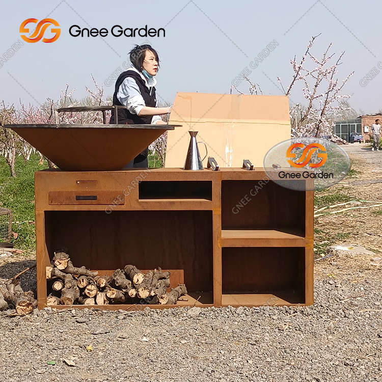 Corten Grill Pit Table Burning Stand
