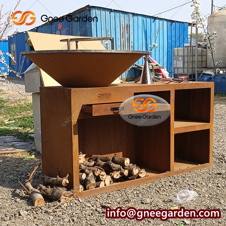 Wood Burning Charcoal Cooking Garden Home Corten Steel Grill Table BBQ