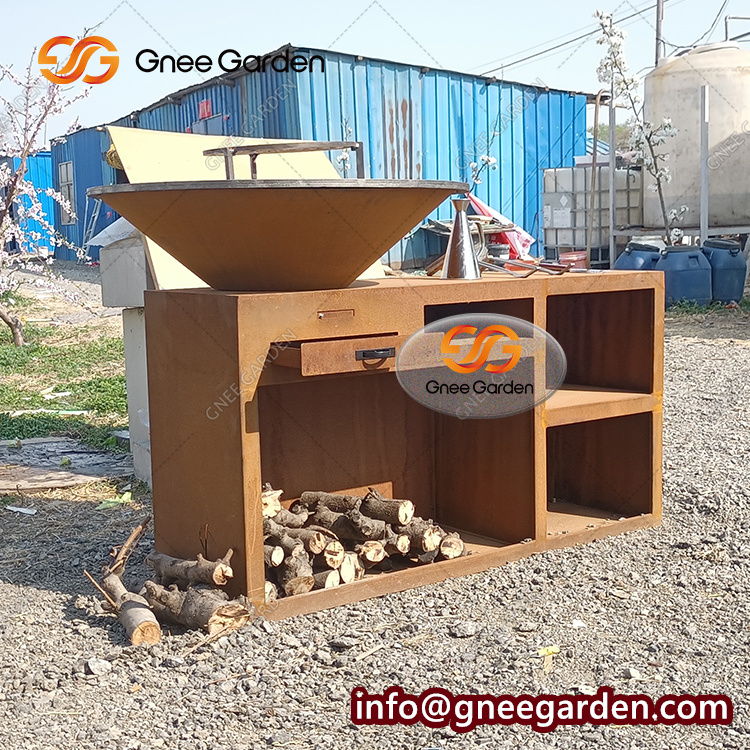 Corten Steel Outdoor BBQ Fire Pit Camping Commercial Barbeque Charcoal Grill