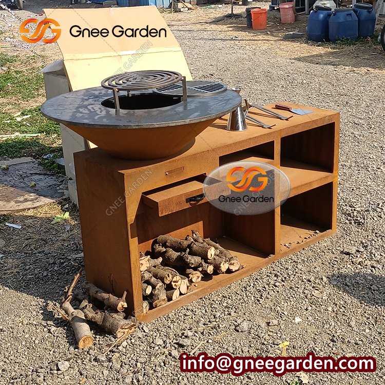 Corten Steel Outdoor BBQ Fire Pit Camping Commercial Charcoal BBQ Grill