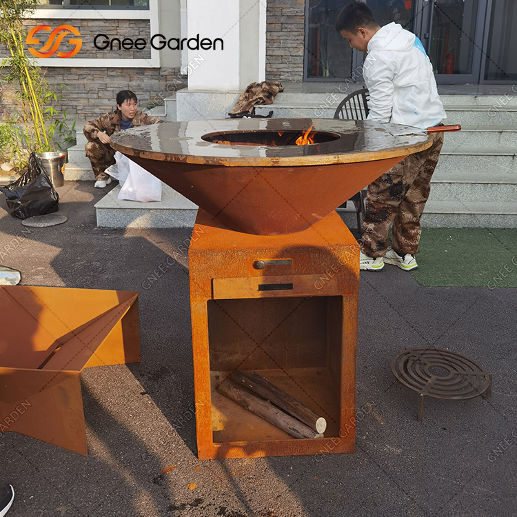 Corten Fire Pit And Bbq Charcoal Barbecue