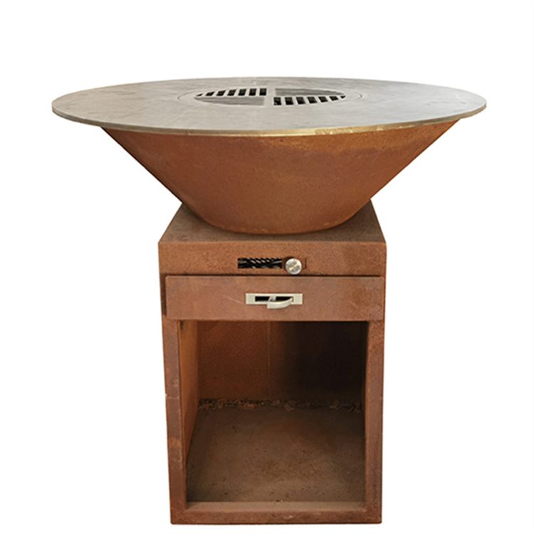 Outdoor Cooking BBQ Grill Corten Steel Fire Bowl with Grill Ring