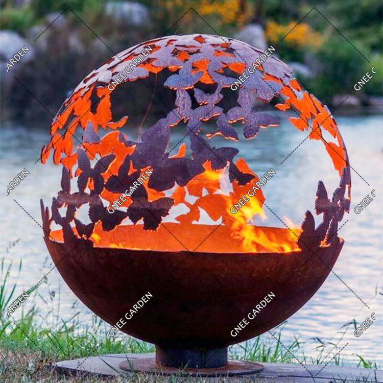 Wild Butterfly Fire Sphere Steel Fire Globe Metal Sphere Outdoor Firepits