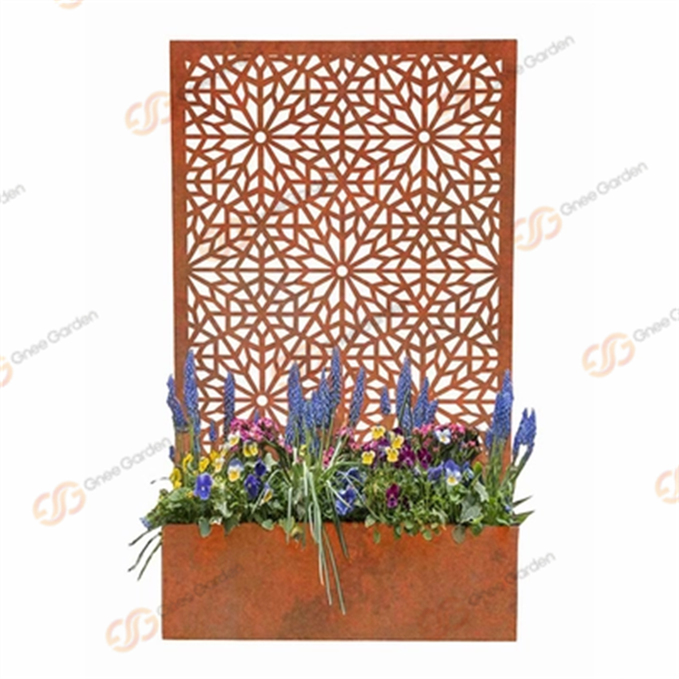Large Rectangular Corten Steel Decorative Screen And Planter Box For Garden