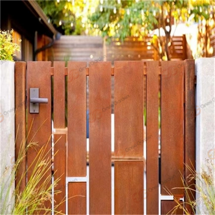 Villa Garden Laser Cut Corten Steel Screen Gate Single Door With Handle And Lock