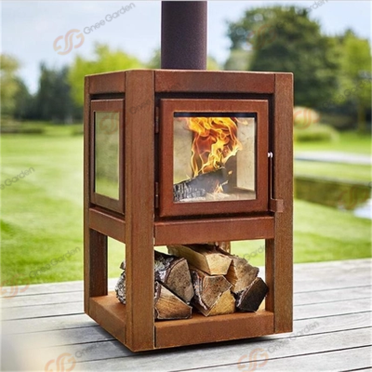 Wood Burning Outdoor Metal Fireplace Corten Steel Stove For Patio Heaters