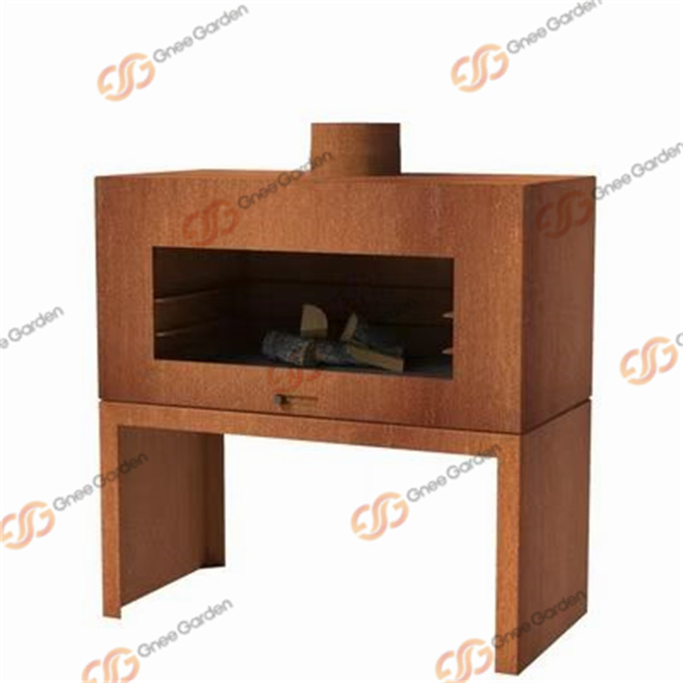 Free Standing Wood Burning Corten Steel Outdoor Chiminea Fireplace With Log Store