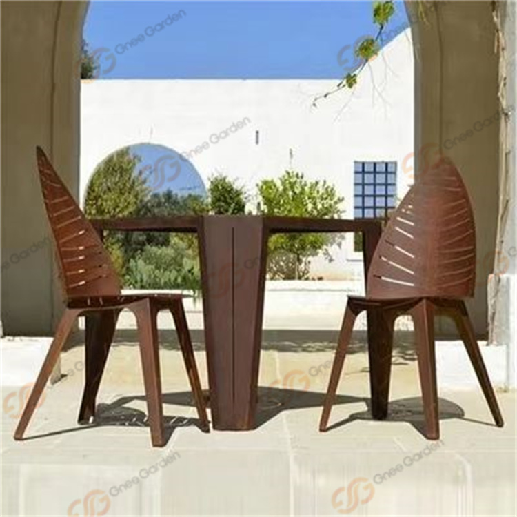 Morden Design Rusty Leaf Shaped Metal Furniture Corten Steel Decorative Garden Chair