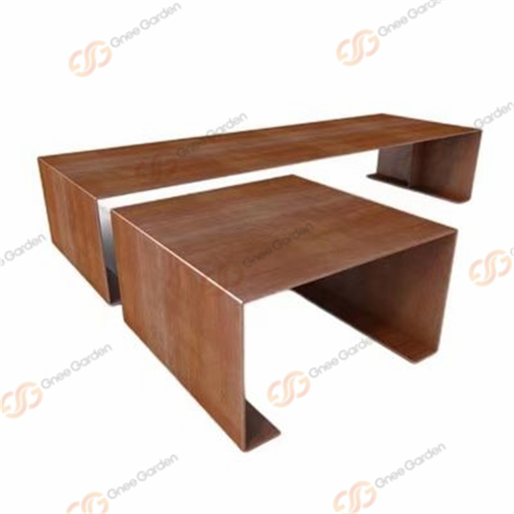 Height 40cm Outdoor Rusty Red Corten Steel Decorative Park Bench With Optinal Stool