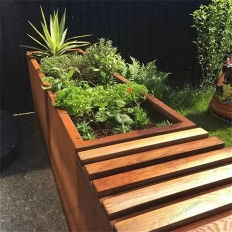 Outdoor Landscaping Metal Trough Rectangular Corten Steel Decorative Planter Bench