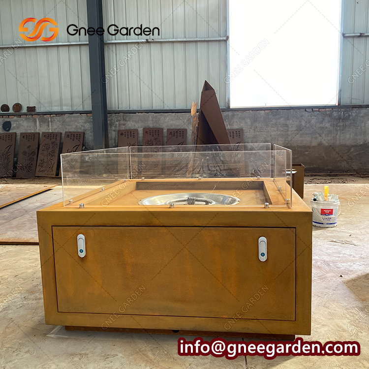 Customized Outdoor Corten Steel Frame Gas Fire Pit Corten Steel Brazier Table