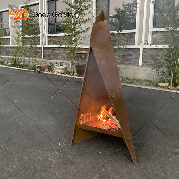 Corten steel fireplace wood burning fire place