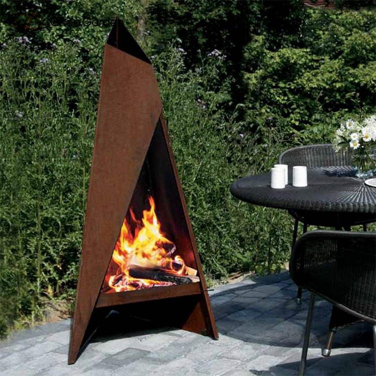 Corten Steel Freestanding Outdoor Fireplace