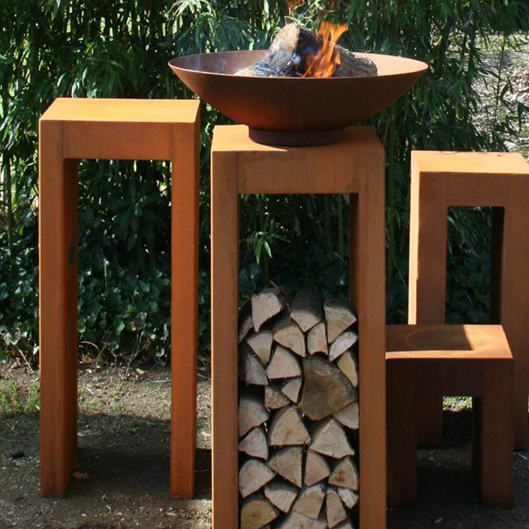 Weathering Steel Fire Pit With Grill